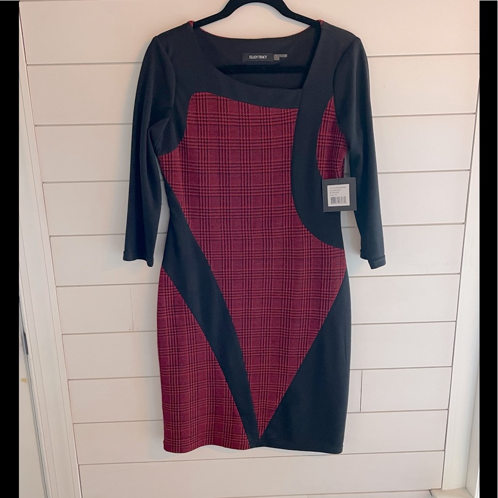 NWT Ellen Tracy red and black checkered dress